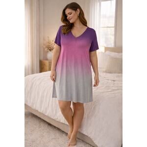 Donna Karan Sleep Shirt XL Modal Nightgown Ombre Pocket Lounge Dress